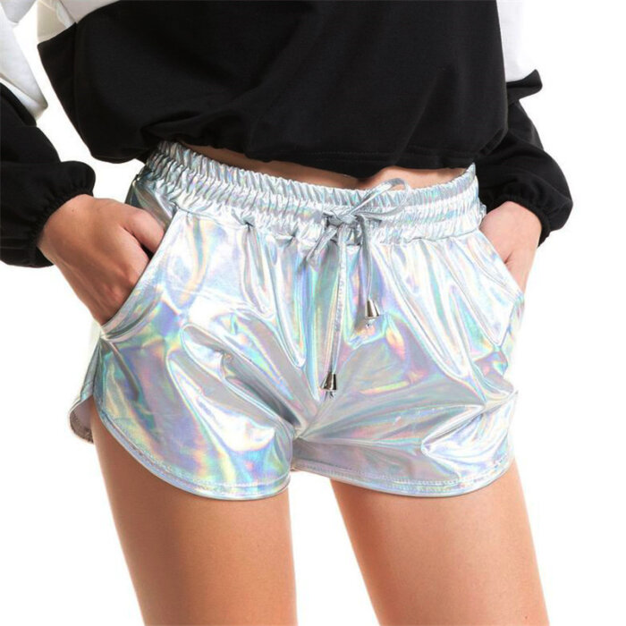 Shiny metallic casual booties shorts
