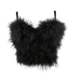 With Solid Color Stitching Fur Sling Feather Tube Top Vest