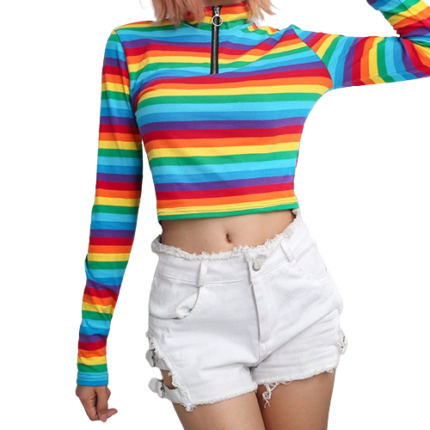Rainbow Color Zipper Tops T shirt