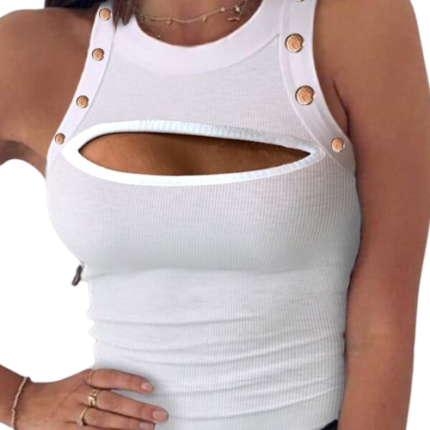 Solid Cut Out Design Round Neck Tank Top