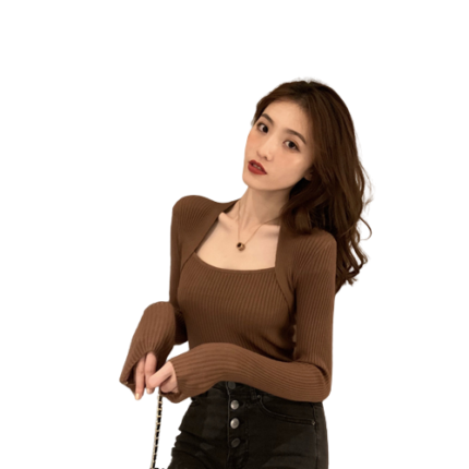 Women's Autumn And Winter Knitted Square Neck Top
