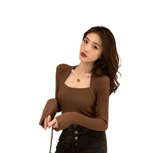 Women's Autumn And Winter Knitted Square Neck Top