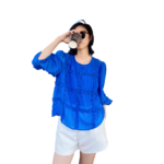 Mesh Long Sleeve Top Women's Ruched Blouse