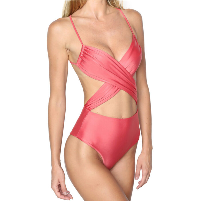 Solid Color Cross Swimsuit Halter Bikini