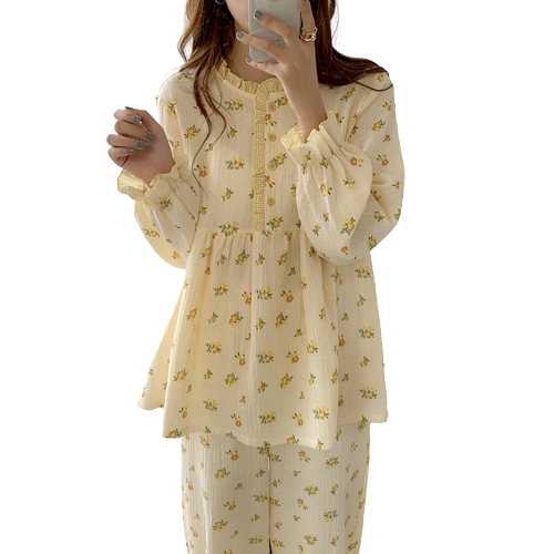 Small Floral Babydoll Contrast Check Pajamas