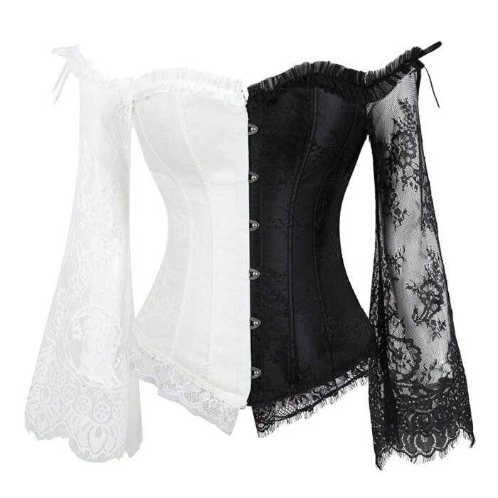 Sexy Lingerie Women Corset Bustier Top Overbust Sexy Nightclub Clothing Steampunk Gothic Lace Long Sleeves Corsets Costume