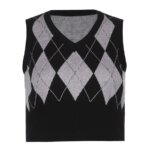 Plaid Knitted Women Sweater Tank Top