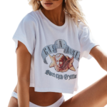 Mermaid Doll Print Short Cropped T-shirt Top Women