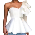 One-line slim fit ruffle top