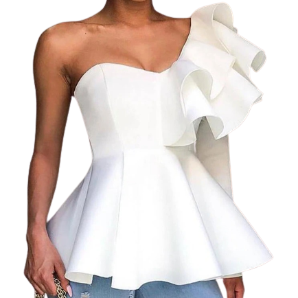 One-line slim fit ruffle top