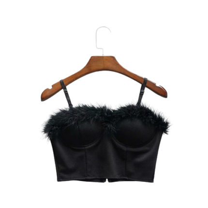 Sexy Short Tube Top With Suspenders And Feather Edges