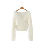 Furry Cross V-Neck Long-Sleeved Sweater Top