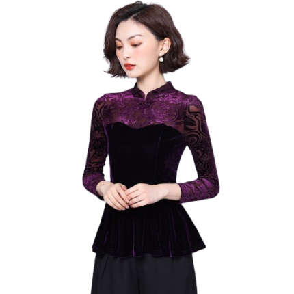 Waisted fashionable foreign style VELVET TOP
