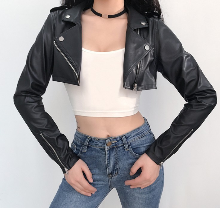 PU leather zipper decoration top - Woman Tops