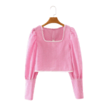 Square neck palace style bubble long-sleeved crop top