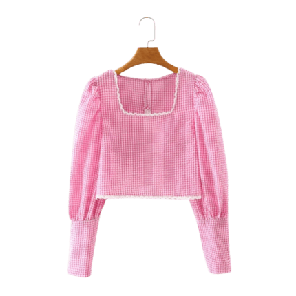Square neck palace style bubble long-sleeved crop top