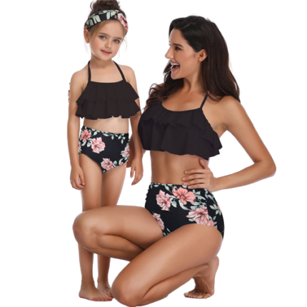 European And American Swimsuits Printed High Waist Bikini Parent-child Swimwear