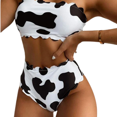 New Style Wrapped Breast Bikini Cow Print
