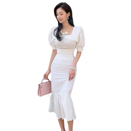 Square Neck Cropped Top Tight-fitting Fishtail Skirt