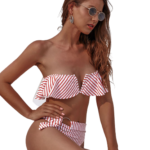 Striped ruffle bikini