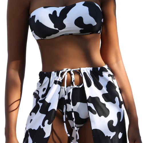 Three-piece Swimsuit Cow Pattern Tube Top