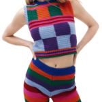 Women's Spring Fashion Loose Plaid Sweater Knit Tank Top Shorts