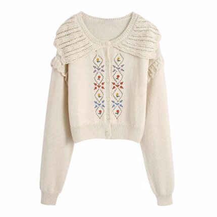 Knitted Cardigan Early Autumn Crochet Hollow Collar Top