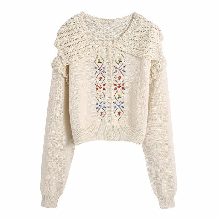 Knitted Cardigan Early Autumn Crochet Hollow Collar Top