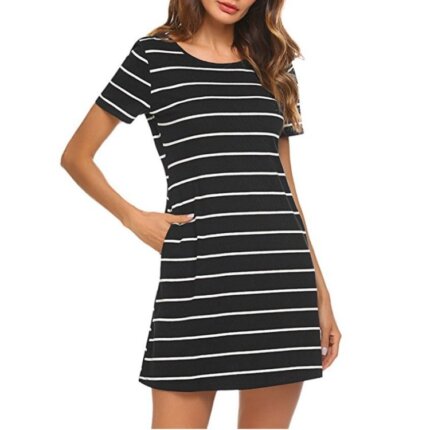 Striped Criss-cross Short Sleeve Dress