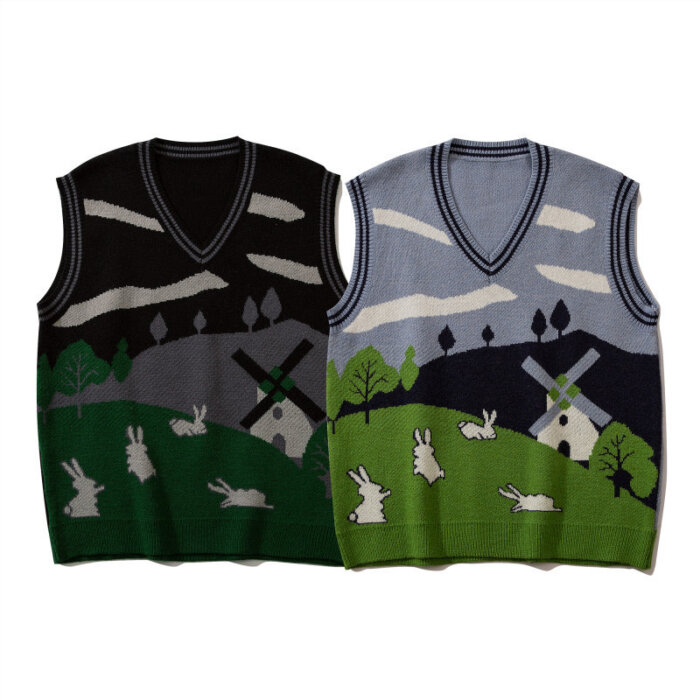 Sleeveless Knit V-Neck Loose Tank Top Sweater