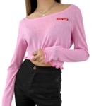 Women's pink embroidered lace sleeve top