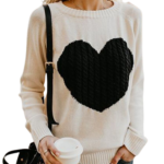 Autumn Winter Women Heart Pattern Printed Long Sleeve O-Neck Lovely Pullovers Knitted Sweater Tops