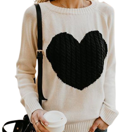 Autumn Winter Women Sweaters Heart Pattern Printed Long Sleeve Tops O-Neck Lovely Pullovers Knitted Loose Sweaters Tops