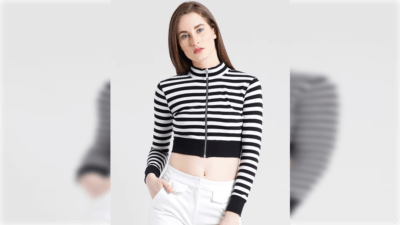 Black and White Striped High Neck Top
