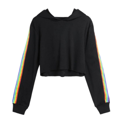 Sweatshirts Female Hoodie Rainbow Striped Crop Sweatshirt Ho