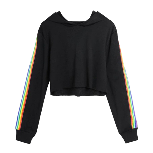 Female Rainbow Striped Crop Top Sweatshirt Hoodie