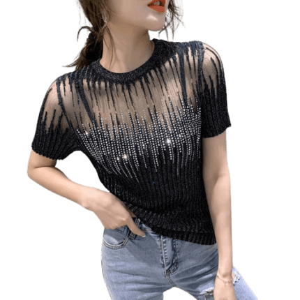 All-match Ice Silk Knitted Mesh Hollow Lace Top