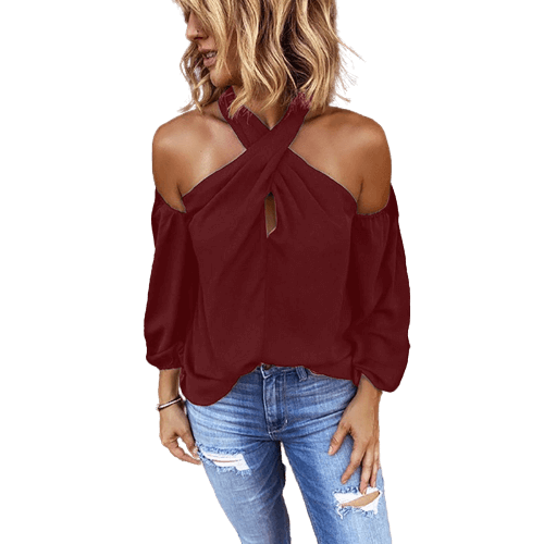 Halter solid color stitching back zipper top