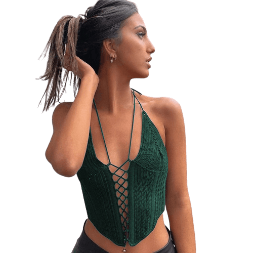 Women's Navel Cutout Fishbone Tie Sweater Tank Top