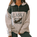 Women's printed long-sleeved zipper top sweater