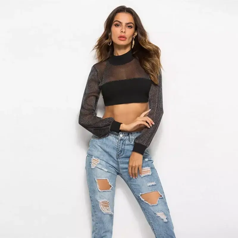 mesh crop top with jeans or shorts