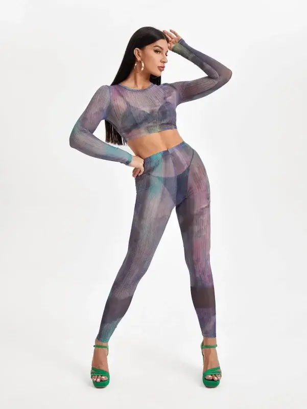 mesh crop top with leggings