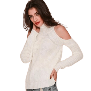 Shoulder Plain Pullover Knitted Sweater For Women