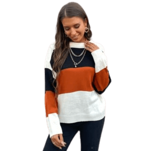 Striped Candy Color-block Crew Neck Knitted Sweater For Women