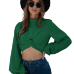 High rated Design Twisted Lantern Sleeve Crop Top