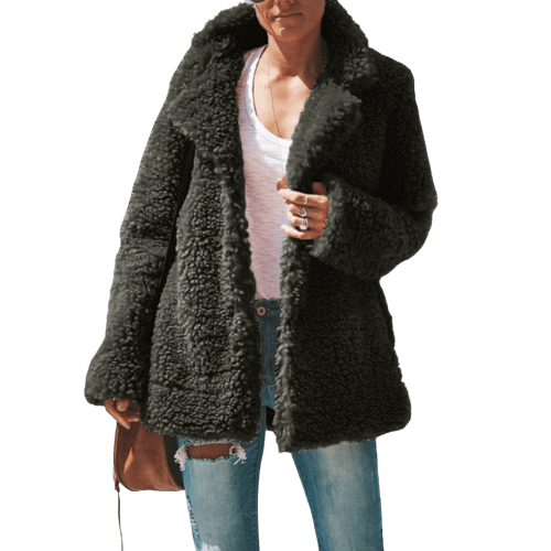 Lapel Long Sleeve Fluffy Furry Faux Fur Jackets Woman Overcoat