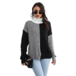 High Neck Drop Shoulder Long Sleeve Knitted Sweater For Women