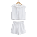 Hooded Sleeveless Crop Top And Booty Shorts Set