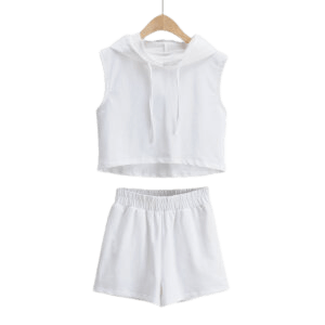 Hooded Sleeveless Crop Top And Shorts Set