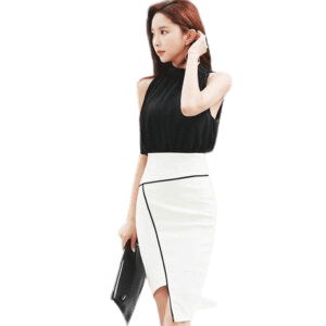 Summer Black And White Chiffon Top Skirt Suit